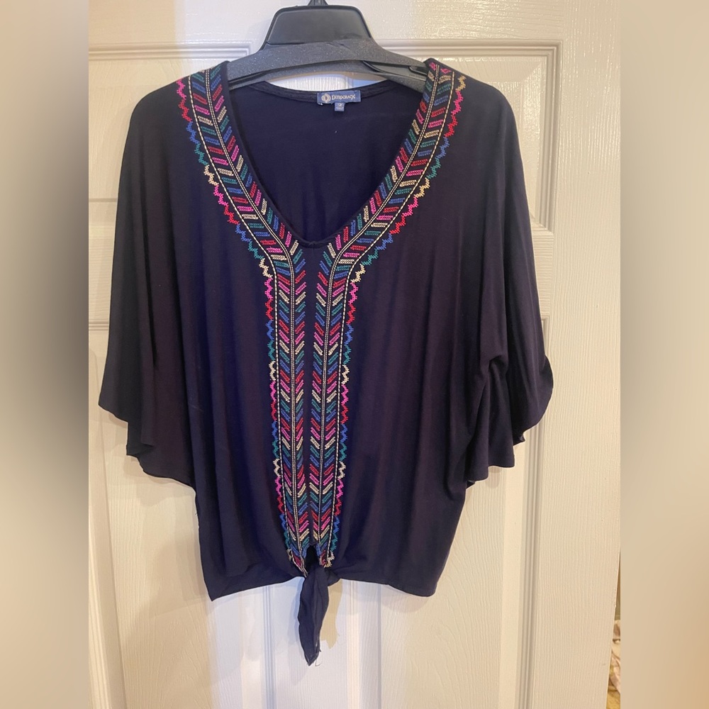Democracy Blue Embroidered Front Toe Blouse - Picture 3 of 10